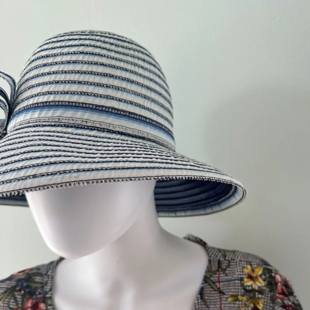 NWT Vintage Frank Olive By Gabriel Amar Blue White Kentucky Derby Picture Hat - Picture 4 of 7